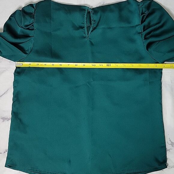 Lulus Green Satin Long Sleeve Blouse - Picture 6 of 6